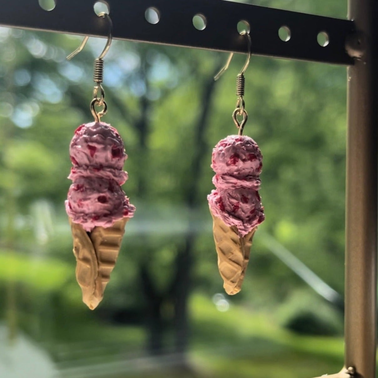 Strawberry Ice Cream Cone Polymer Clay Dangle Earrings