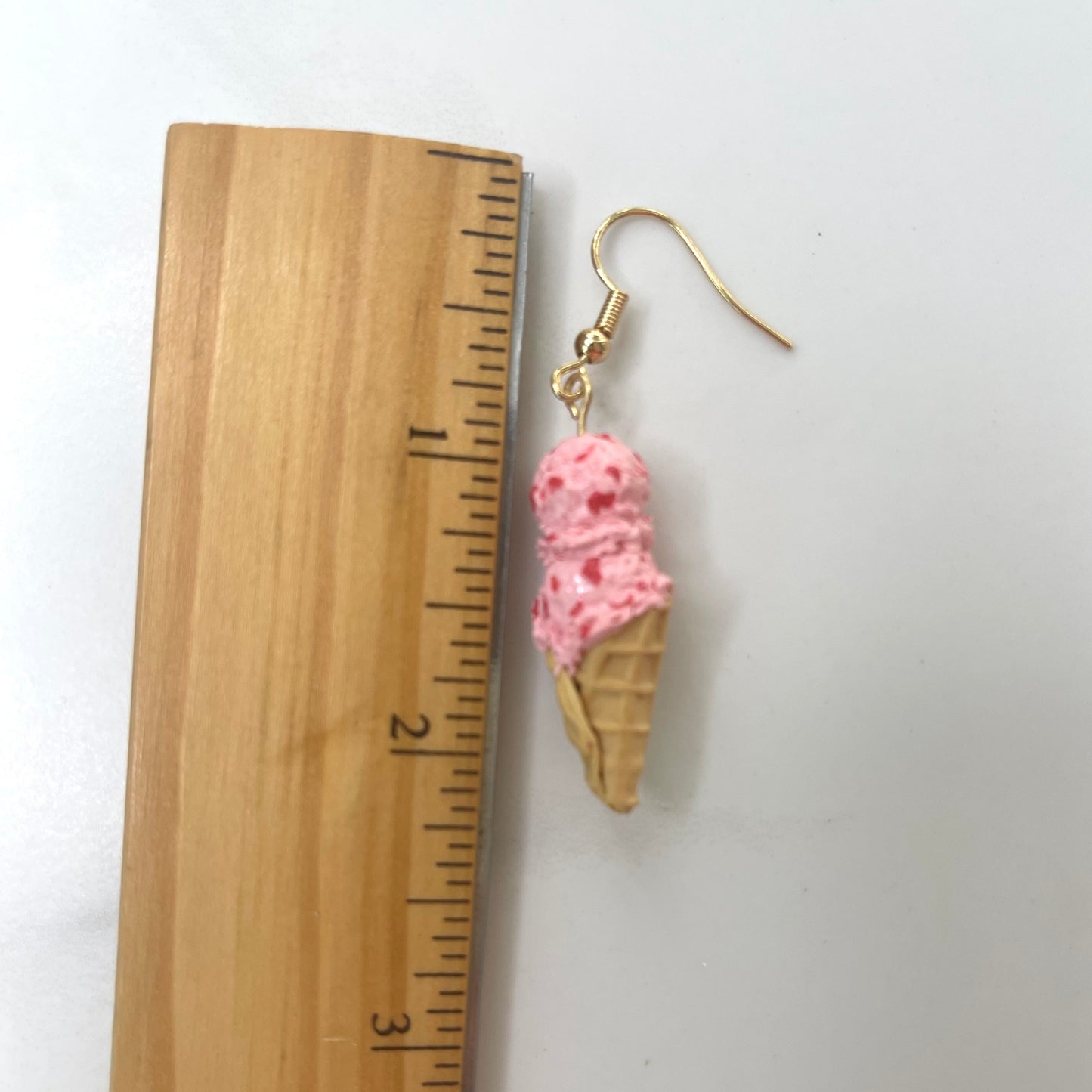 Strawberry Ice Cream Cone Polymer Clay Dangle Earrings